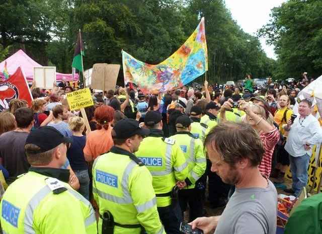 Anti-fracking protests, such as this one at Balcombe, West Sussex, in August 2013, show the strength of popular unease at drilling for gas using fracking techniques. Photo: Robin Webster (commons.wikimedia.org). Anti-fracking protests, such as this one at Balcombe, West Sussex, in August 2013, show the strength of popular unease at drilling for gas using fracking techniques. Photo: Robin Webster (commons.wikimedia.org).