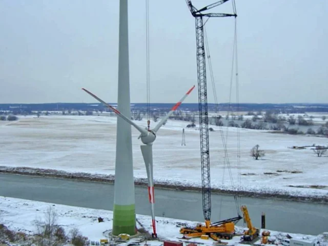 A wind turbine is erected in Magdeburg, Germany - but, doubts about such schemes aside, there may well be less mitigation for climate change than hope for by conservationists over the next few years in Europe. Photo: Hadhuey (commons wikimedia.org). A wind turbine is erected in Magdeburg, Germany - but, doubts about such schemes aside, there may well be less mitigation for climate change than hope for by conservationists over the next few years in Europe. Photo: Hadhuey (commons wikimedia.org).