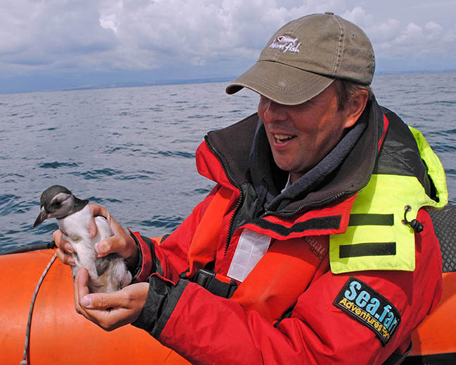James Leyden with Polly the puffling