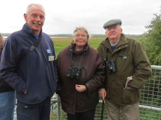 RSPB NI volunteer Robin Brown (left) and two service users at the first Head to Nature session. Photo: Noelle Hollywood. RSPB NI volunteer Robin Brown (left) and two service users at the first Head to Nature session. Photo: Noelle Hollywood.