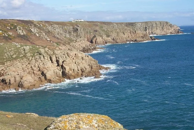 Looking ENE from Hella Point towards St Levan, Carn Scathe and Porthcurno. Looking ENE from Hella Point towards St Levan, Carn Scathe and Porthcurno.