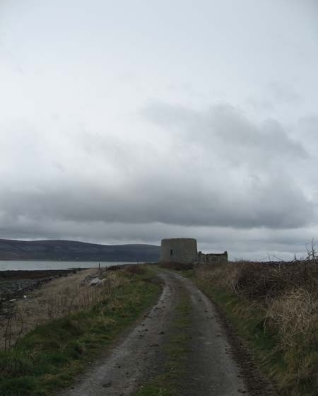 The road leading up to the Martello Tower at Finvarra Point. The road leading up to the Martello Tower at Finvarra Point.