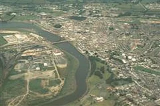 Aerial view of Barnstaple with Rock Park and Brethren Bank in foreground to Pottington in far distance. Aerial view of Barnstaple with Rock Park and Brethren Bank in foreground to Pottington in far distance.