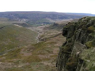 View southeast from Laddow Rocks down Crowden valley. View southeast from Laddow Rocks down Crowden valley.
