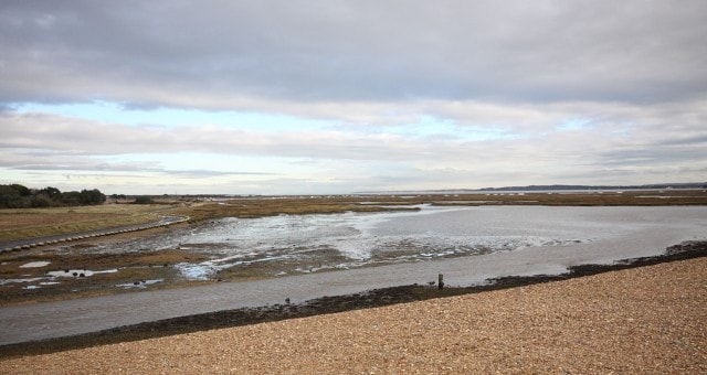 Looking towards Keyhaven from Hurst Spit above Cut Bridge. Looking towards Keyhaven from Hurst Spit above Cut Bridge.