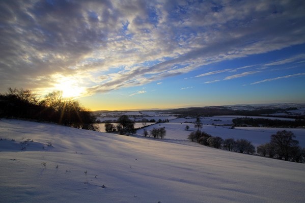 Looking from Lydbrook towards farmland at English Bicknor on the northern edge of the forest, sunset. Looking from Lydbrook towards farmland at English Bicknor on the northern edge of the forest, sunset.