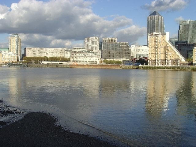 The River Thames at Rotherhithe looking north towards Canary Wharf. The River Thames at Rotherhithe looking north towards Canary Wharf.